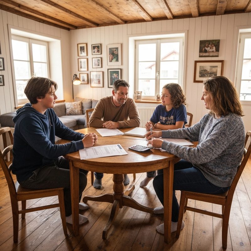 Familie bespricht gemeinsam die Krankenversicherung