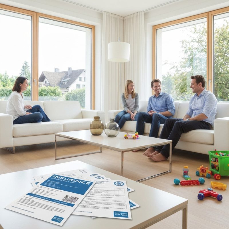 Schweizer Familie vergleicht Krankenkassenpraemien am Laptop