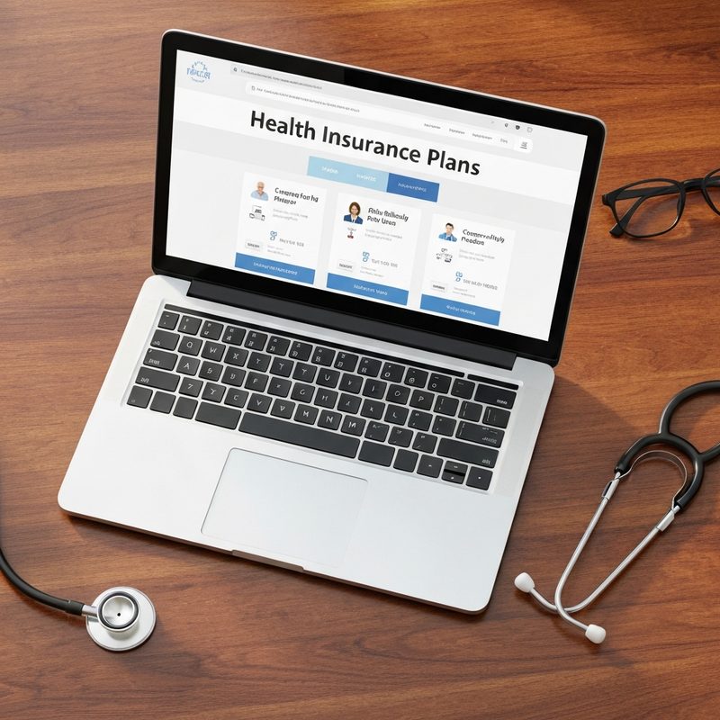 Person recherchiert Krankenkassenpraemien am Laptop